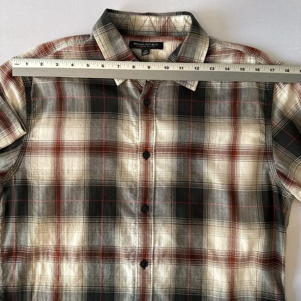 Banana Republic Men’s M Tailored‎ Slim Fit Herringbone Undertone Grey Button Up